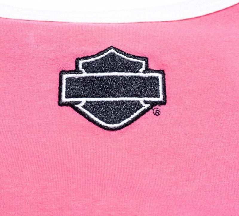 Harley-Davidson Women's Top Large Pink 1/4 Zip Biker Spell Out Logo Short Sleeve