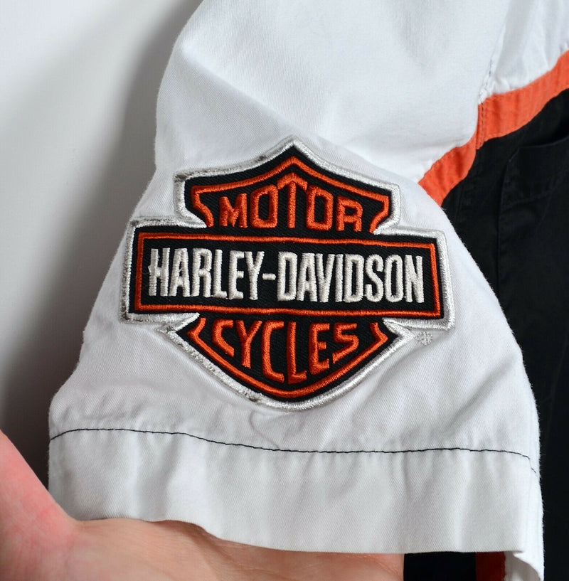 Harley-Davidson Staff Men's Large White Black Orange Buell Garage Mechanic Shirt