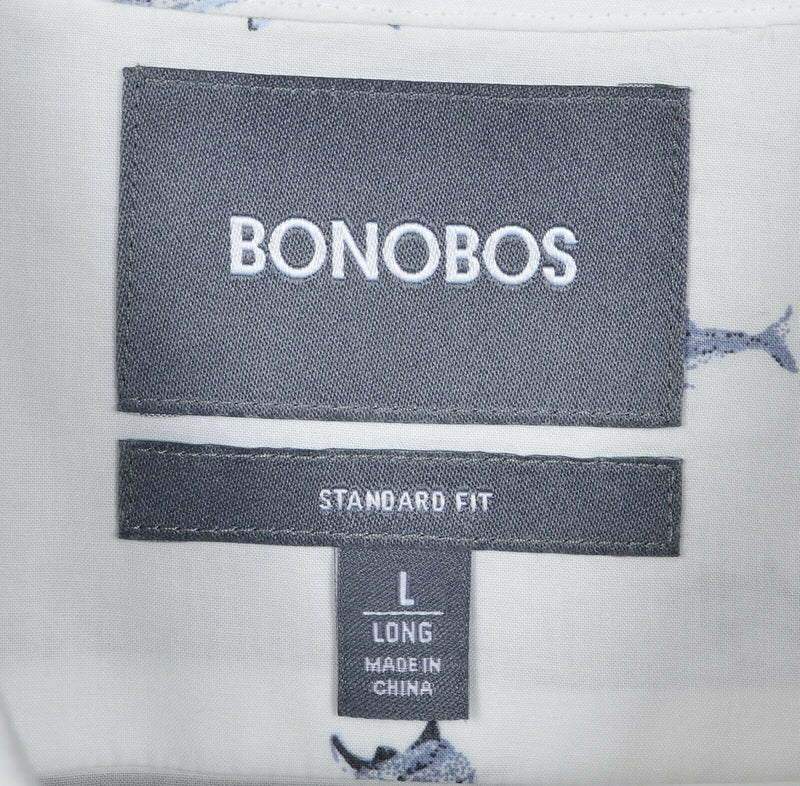 Bonobos Men's Large Long Shark Pattern White Short Sleeve Button-Down Shirt