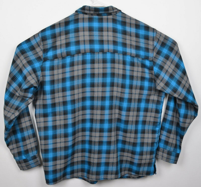 Mountain Hardwear Men's XL Blue Gray Plaid Polyester Button-Front Flannel Shirt