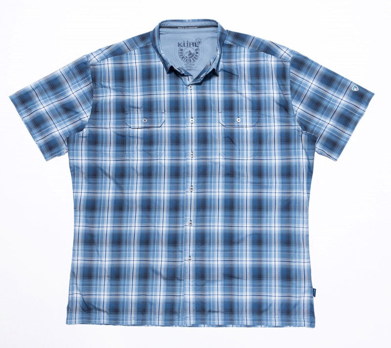 Kuhl Response Shirt 2XL Men's Eluxur Short Sleeve Blue Plaid Hiking Outdoor 7153
