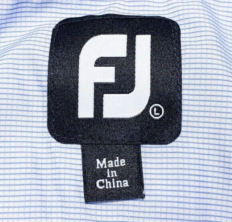 FootJoy Golf Shirt Large Men's Polo Solid White Blue Collar Button-Down Wicking