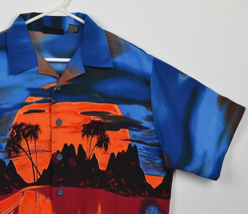 ODO Men's Medium Sunset Graphic 100% Polyester Blue Orange Y2K Club Camp Shirt
