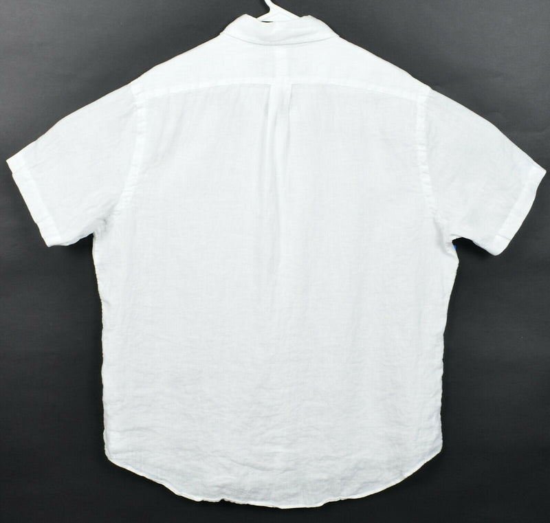 Polo Ralph Lauren Men Large Classic Fit 100% Linen Solid White Button-Down Shirt