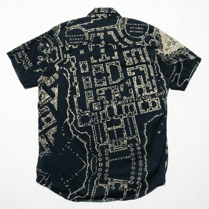 Harry Potter Men's Medium Marauder's Map Button-Up Woven Shirt All Over Print