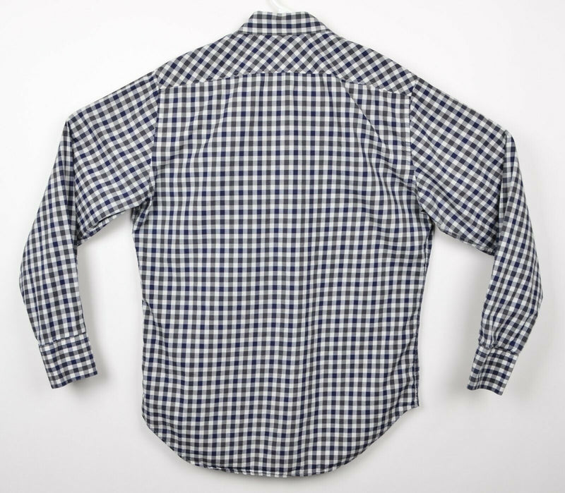 Billy Reid Men's Small Standard Cut Navy Blue Gray Plaid Check Long Sleeve Shirt