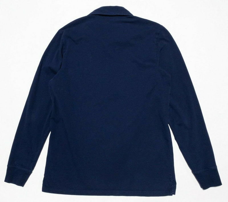 Criquet Long Sleeve Polo Medium Men's Shirt Pocket Solid Navy Blue Collared