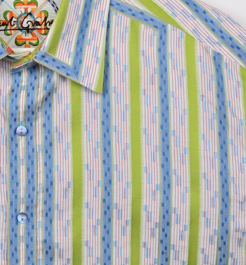 Robert Graham Men's 2XL Flip Cuff Multi-Color Striped Geometric Blue Green Shirt