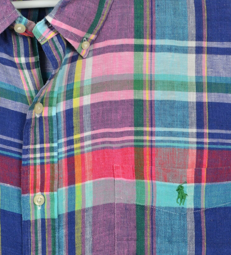 Polo Ralph Lauren Men's 2XL 100% Linen Multi-Color Plaid Indian Madras Shirt