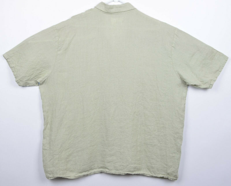 Flax Jeanne Engelhart Men's Sz Large 100% Linen Solid Green Lounge Camp Shirt