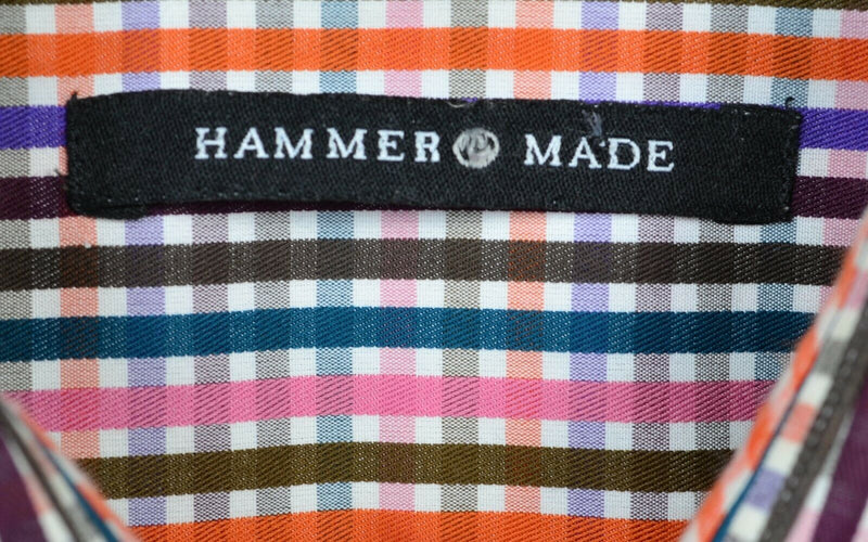 Hammer Made Men's 17/43 (XL) Multi-Color Orange Blue Pink Check Dress Shirt