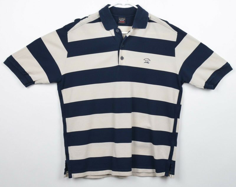 Paul & Shark Yachting Men's Sz Medium Navy Blue Chunky Stripe Polo Shirt