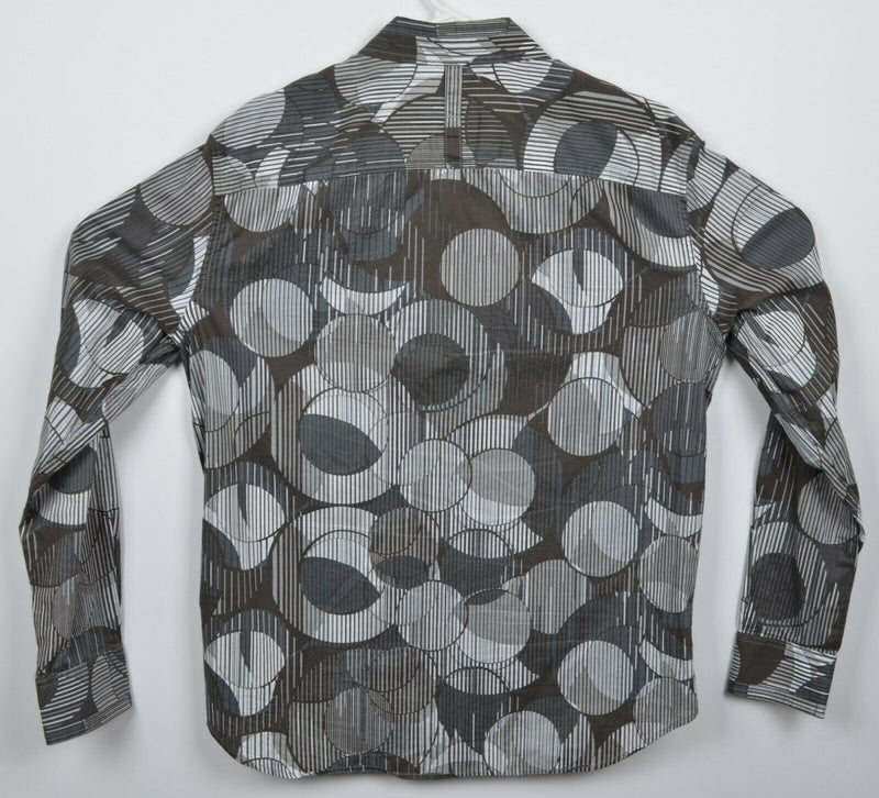 Armani Exchange A|X Men's Medium Geometric Striped Gray Brown Button-Front Shirt