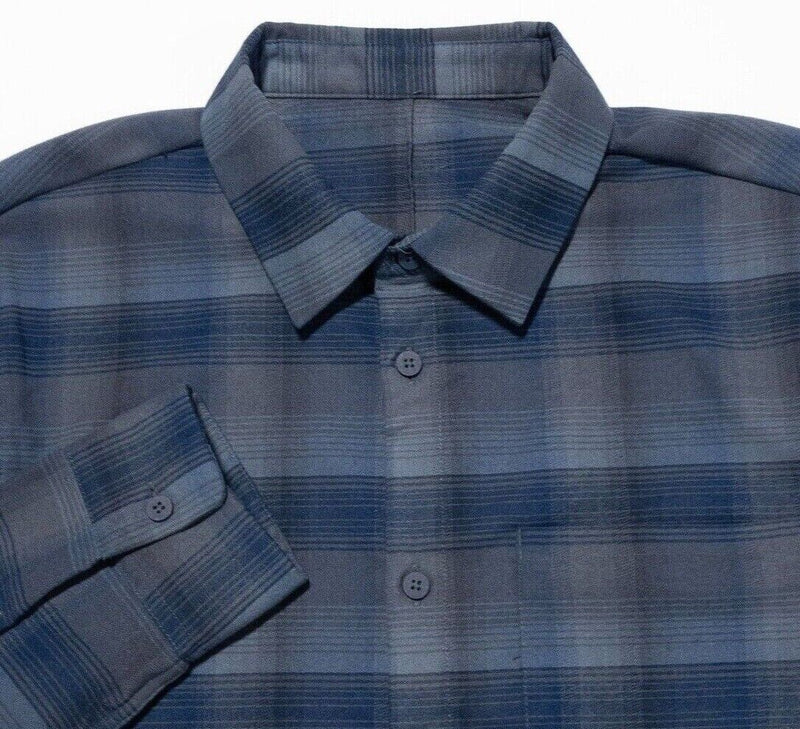 Lululemon Mason Peak Flannel Shirt Men's Fits Large Blue Gray Plaid Long Sleeve