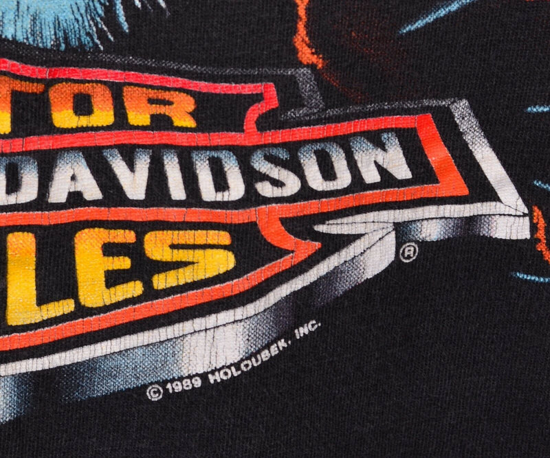 Vtg 1989 Harley-Davidson Men's XL (fit Short/Wide) Tiger Logo Holoubek T-Shirt