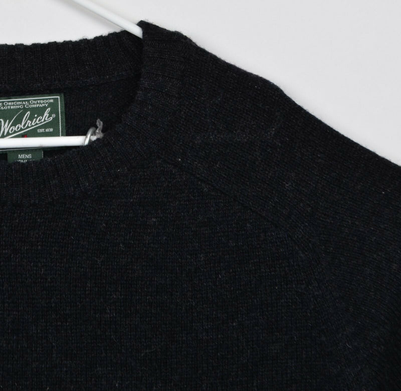 Woolrich Men's Sz 2XL 100% Wool Elbow Pads Black Pullover Crew Neck Sweater