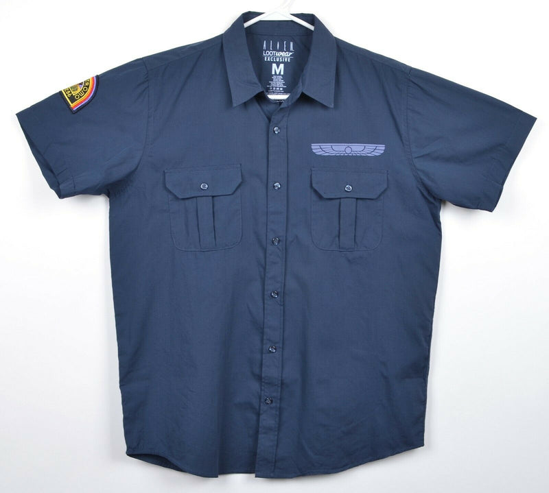 Alien Lootwear Men's Sz Medium USCSS Nostromo Navy Blue Button-Front Shirt