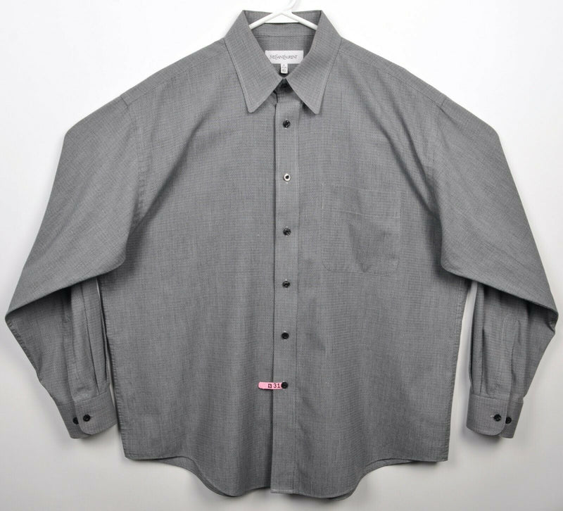 Vintage Yves Saint Laurent Men's 17 34-35 (XL) Gray Button-Front YSL Dress Shirt