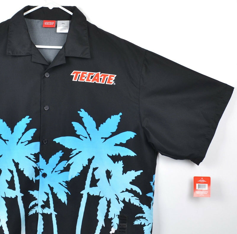 Tecate Beer Men's Sz 2XL Floral Palm Tree Black Aqua Hawaiian Camp Shirt