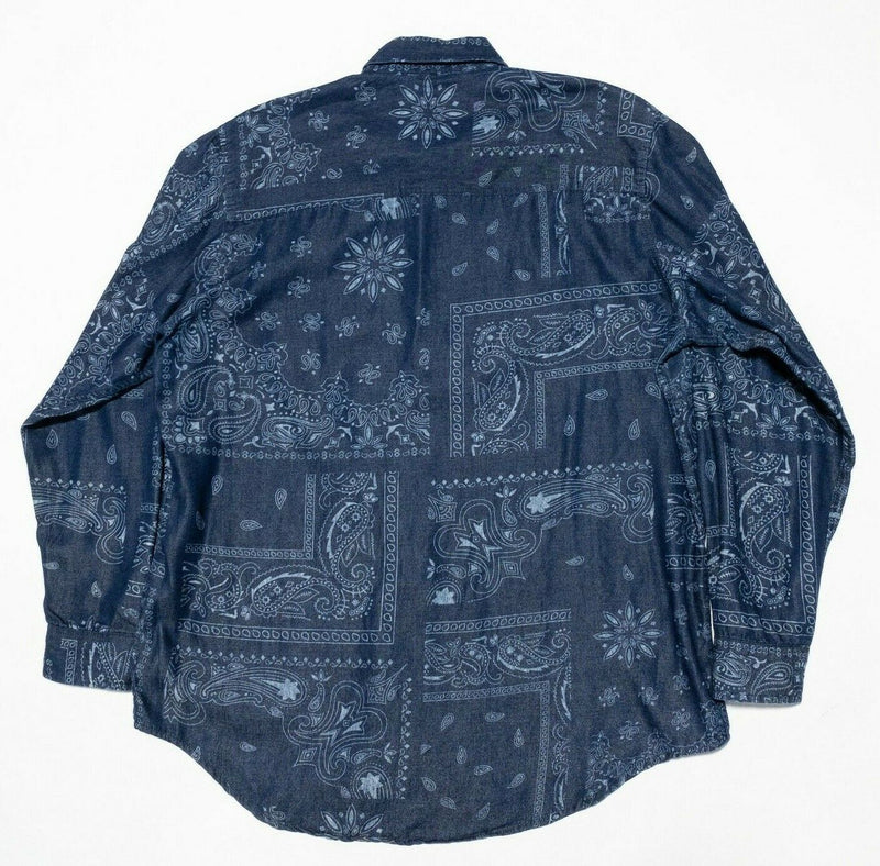 Akademiks Jeanius Bandana Shirt Men's Large Blue Paisley Button-Front