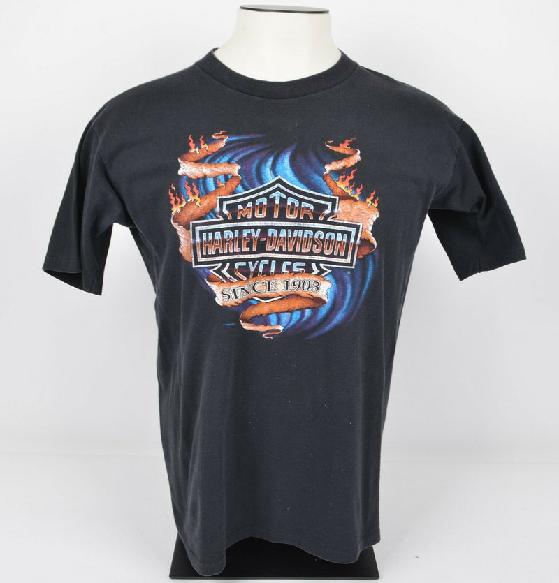 Vintage 1990s Harley-Davidson Men's Sz Large Flames Big Logo Graphic T-Shirt