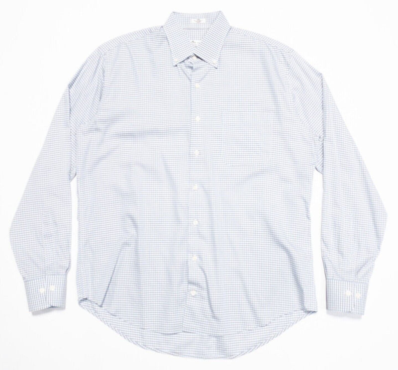 Peter Millar Crown Soft Shirt Large Mens Cotton Silk Long Sleeve Gray Blue Check