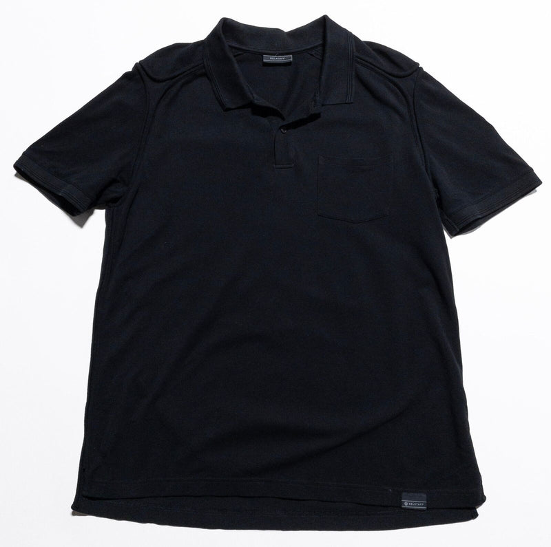 Belstaff Polo Shirt Men's 2XL Solid Black Short Sleeve Pocket Logo Classic