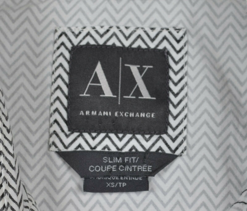 Armani Exchange Men's XS Slim Fit Ruffle Zig-Zag Geometric Black White Shirt