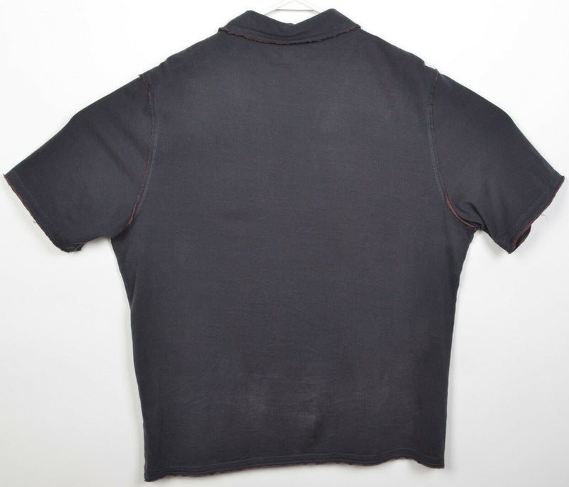 Carbon 2 Cobalt Men's Large Gray Burnt Orange Distressed Short Sleeve Polo Shirt