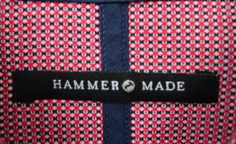 Hammer Made Men's 16.5/42cm Red Navy Blue Cross Geometric Dress Shirt