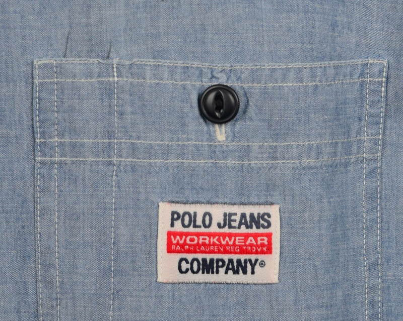 Polo Jeans Ralph Lauren Men's Sz Large Workwear Blue Chambray Long Sleeve Shirt