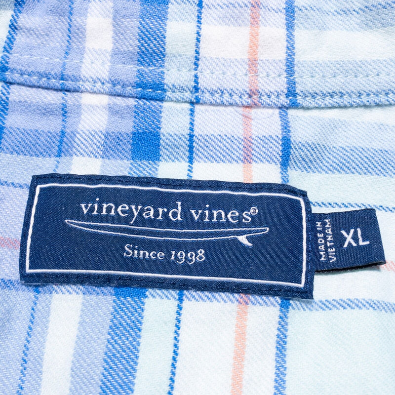 Vineyard Vines Shirt Men's XL Cotton Linen Island Twill Plaid Blue Preppy Beach