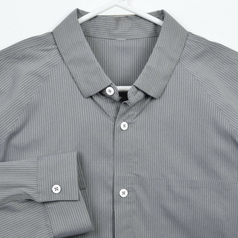 Lululemon Men's Large? Gray Striped Stretch Wicking Athleisure Button-Down Shirt