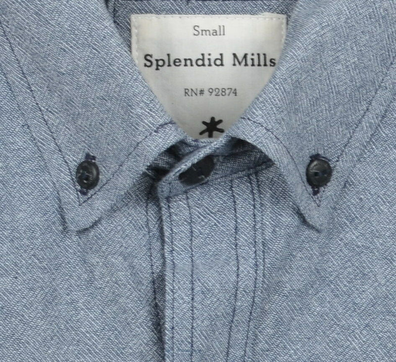 Splendid Mills Men's Small Blue/Gray Long Sleeve Button-Front Made in USA Shirt