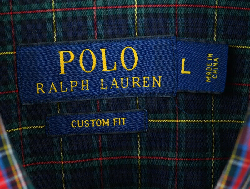 Polo Ralph Lauren Men Large Colorblock Tartan Plaid Red Green Button-Front Shirt
