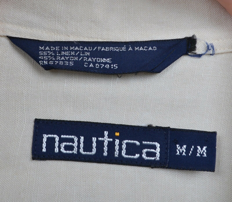 Nautica Men's Sz Medium Linen Rayon Graphic Print Hawaiian Shirt