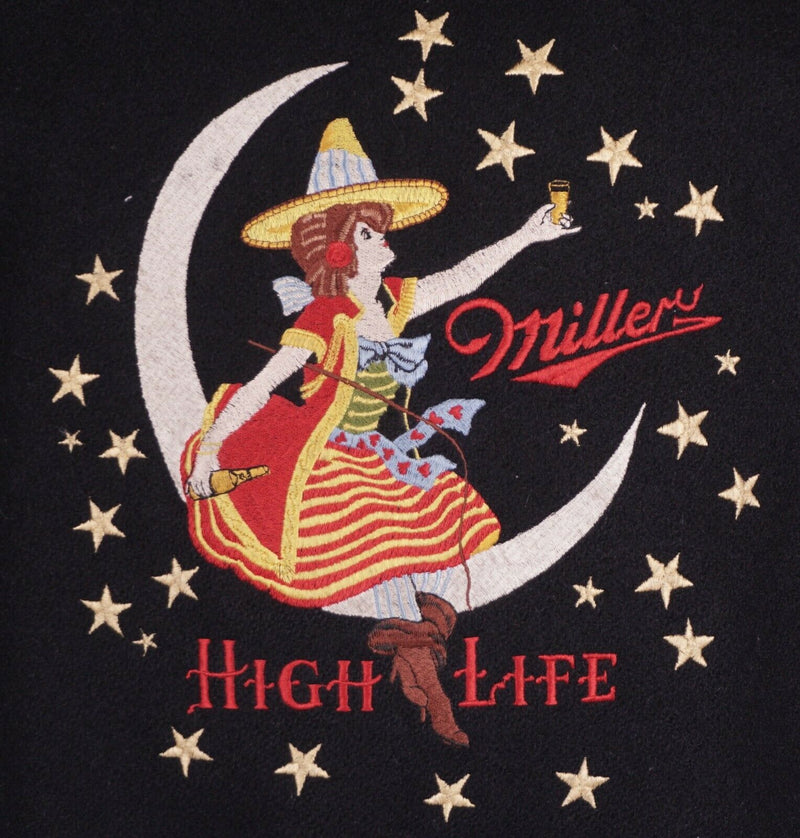 Vintage 80s Miller High Life Men's Large Wool Suede Girl in Moon Varsity Jacket