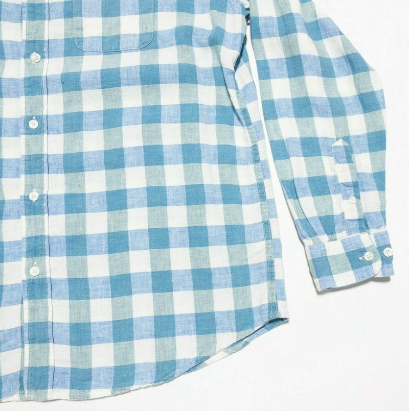 L.L. Bean Linen Shirt Blue Green Buffalo Check Plaid Long Sleeve Men's Large