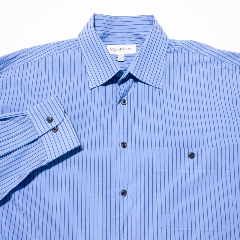 Yves Saint Laurent Dress Shirt Men's 16.5-34 Large Vintage 80s Blue Striped YSL