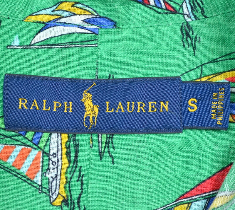 Polo Ralph Lauren Men's Sz Small 100% Linen Sailboat Nautical Green Shirt