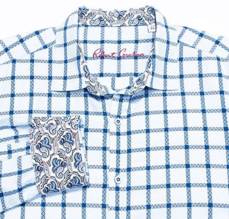 Robert Graham XL Shirt Classic Fit Men's Long Sleeve Flip Cuff White Blue Check