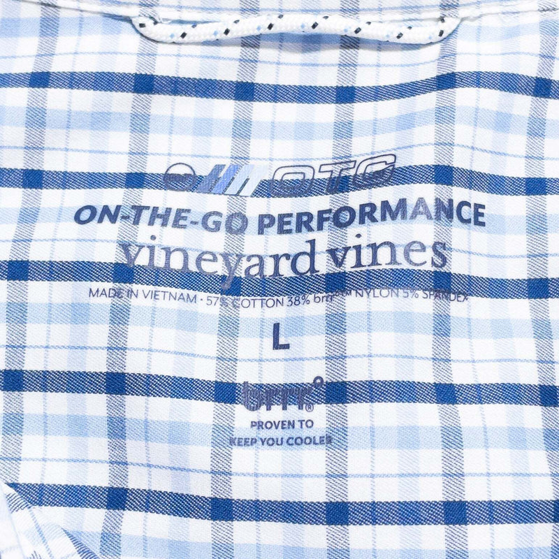 Vineyard Vines Performance Shirt Men's Large On-The-Go brrr Check White Blue