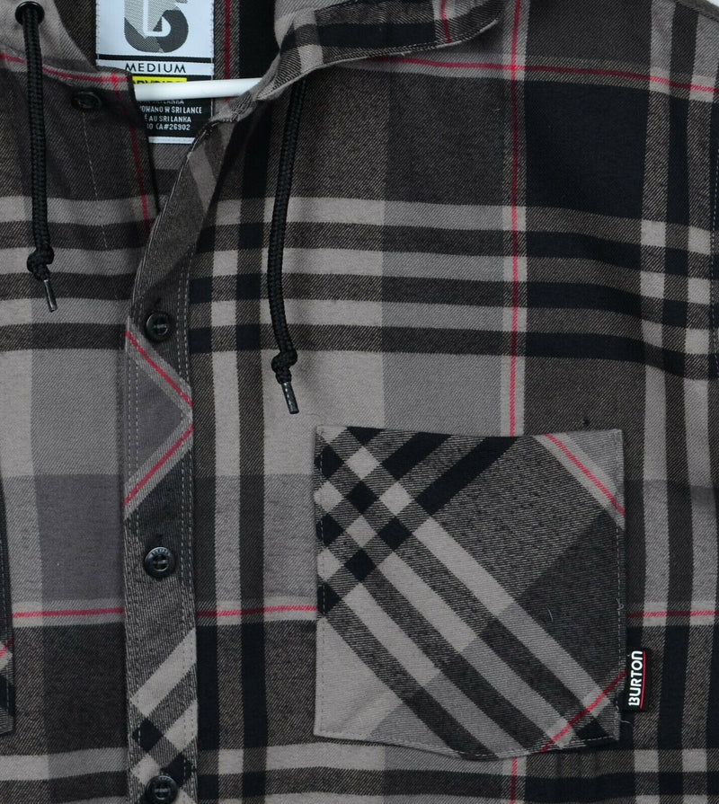 Burton DryRide Men's Medium Gray Black Plaid Button-Front Flannel Hoodie