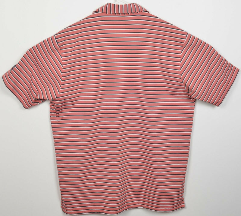 Turtleson Tour Performance Men's Large Pink/Red Striped Wicking Golf Polo Shirt