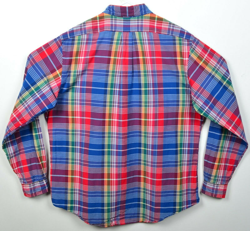 Polo Ralph Lauren Men XL Indian Madras Blue Red Colorful Plaid Button-Down Shirt