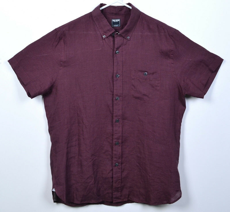 Todd Snyder Men's Large 100% Linen Solid Maroon Red/Purple Button-Down Shirt