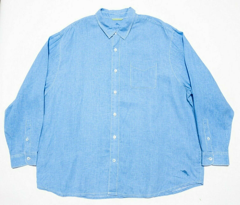 Tommy Bahama Men's 2XLB Big 100% Linen Solid Blue Long Sleeve Button-Front Shirt