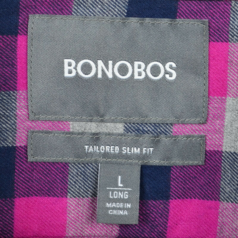 Bonobos Men's Large Long Tailored Slim Fit Pink Blue Gray Check Shirt