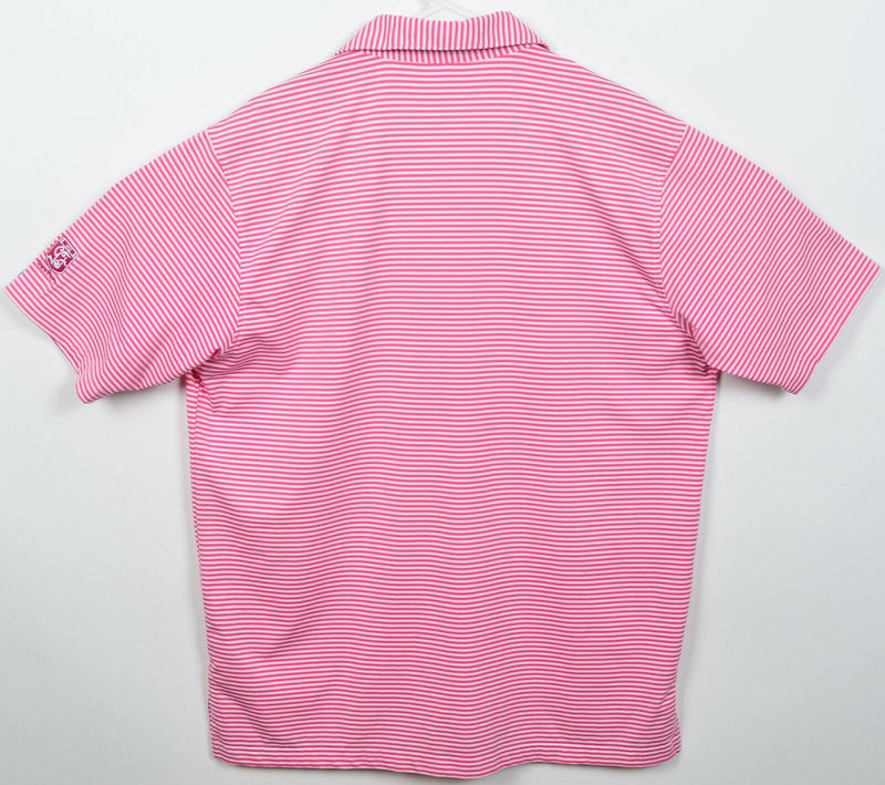 Turtleson Golf Men's Large Pink White Striped Polyester Wicking Golf Polo Shirt