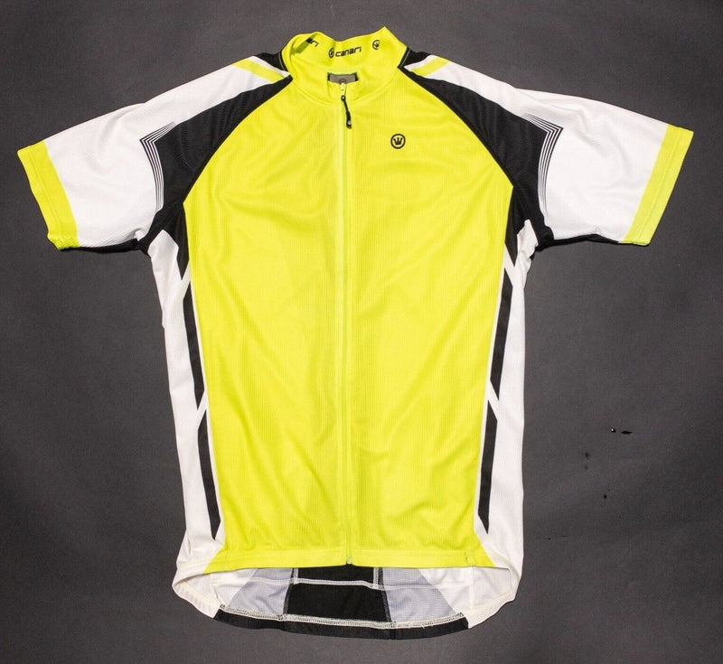 Canari Cycling Jersey Medium Men's Neon White Full Zip Short Sleeve Wicking